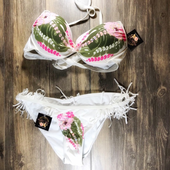 October Love Other - LAST ONE! NEW White Floral Fringe Bikini